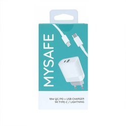 MYSAFE CH18W QC/PD POWER CHARGER + 1M LIGHTNING CABLE 