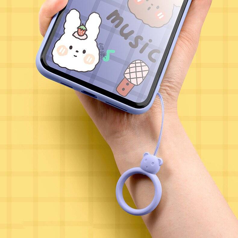 A SILICONE LANYARD FOR A PHONE BEAR RING ON A FINGER GRAY-BLUE