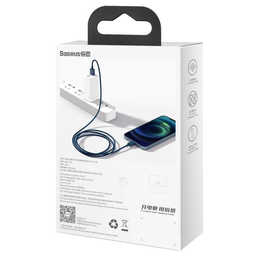 BASEUS SUPERIOR CABLE USB - LIGHTNING 2,4A 1 M BLUE (CALYS-A03)