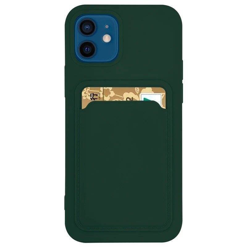 CARD CASE SILICONE WALLET CASE WITH CARD HOLDER DOCUMENTS FOR XIAOMI REDMI NOTE 10 5G / POCO M3 PRO DARK GREEN