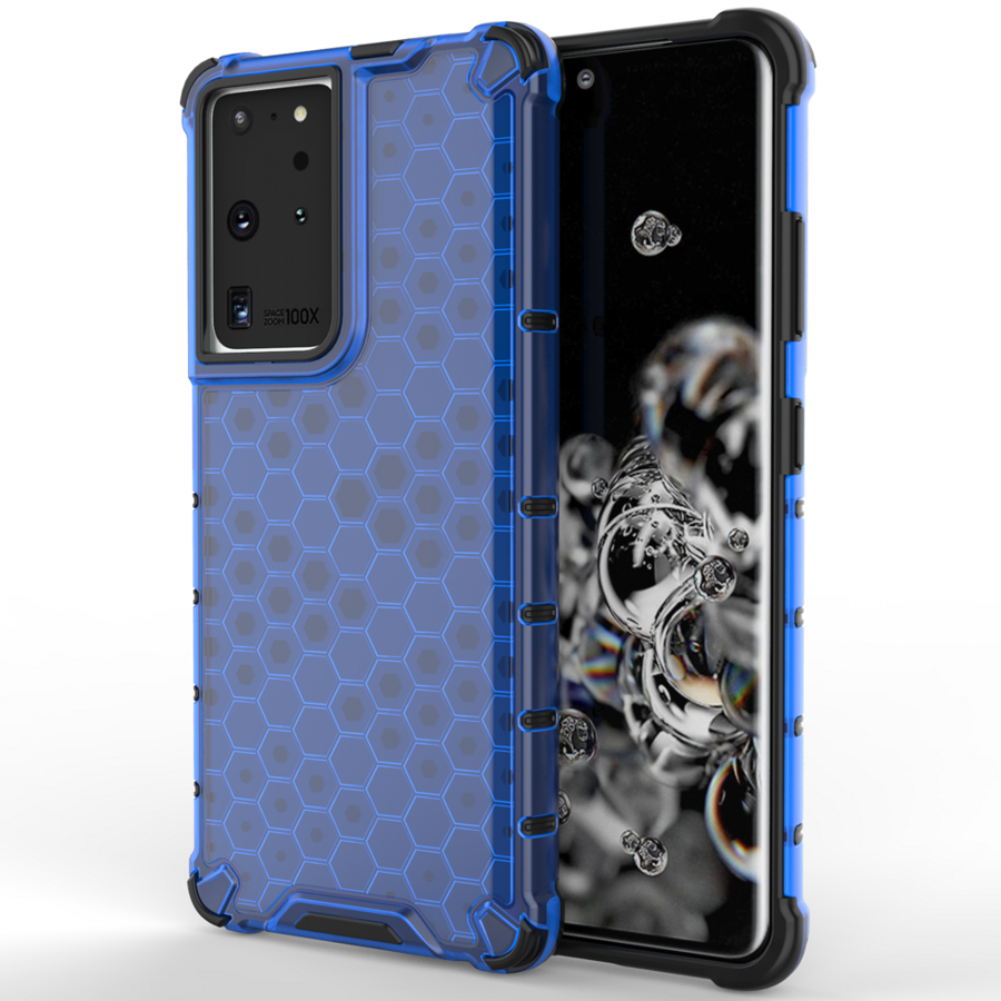 HONEYCOMB CASE ARMORED COVER WITH A GEL FRAME FOR SAMSUNG GALAXY S22 ULTRA BLUE