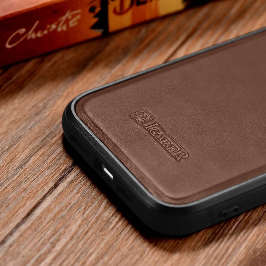 ICARER LEATHER OIL WAX GENUINE LEATHER CASE FOR IPHONE 14 PLUS (MAGSAFE COMPATIBLE) BROWN (WMI14220719-BN)