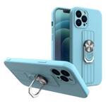 RING CASE SILICONE CASE WITH FINGER GRIP AND STAND FOR IPHONE 11 PRO MAX LIGHT BLUE