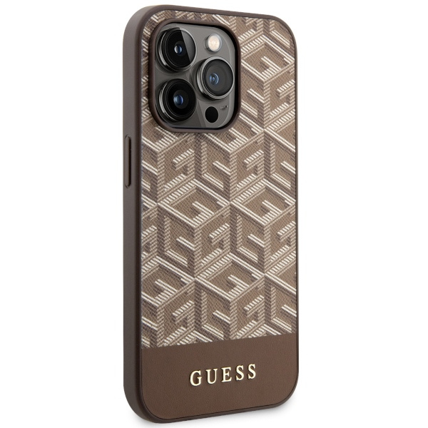 Guess GUHMP14LHGCFSEW iPhone 14 Pro 6.1" brązowy/brown hard case GCube Stripes MagSafe