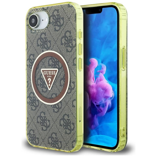 Etui Guess IML Metal Glitter 4G Circle   Triangle MagSafe do iPhone 16e brązowy