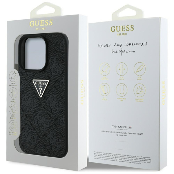 Etui Guess Hot Stamp 4G Pattern Triangle Metal Logo do iPhone 16 Pro Max czarny