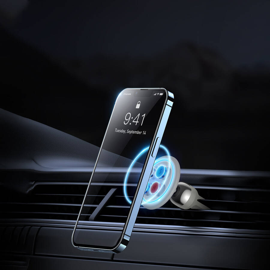 Baseus C01 samochodowy uchwyt magnetyczny do smartfona na kratkę wentylacyjną szary (SUCC000102)