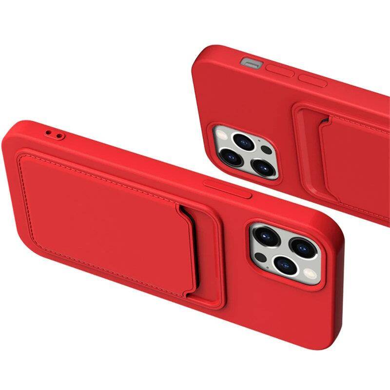 Card Case silikonowe etui portfel z kieszonką na kartę dokumenty do Xiaomi Redmi Note 10 5G / Poco M3 Pro czerwony