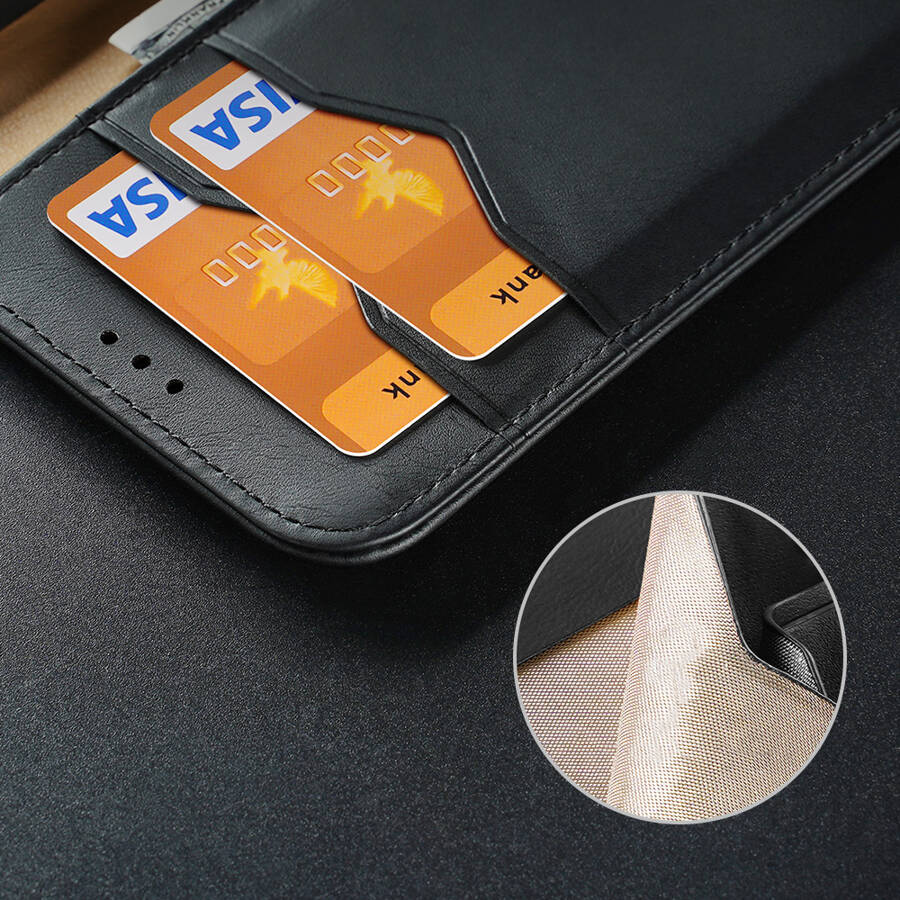 Dux Ducis Hivo skórzane etui z klapką pokrowiec ze skóry naturalnej portfel na karty i dokumenty Samsung Galaxy S22 Ultra czarny