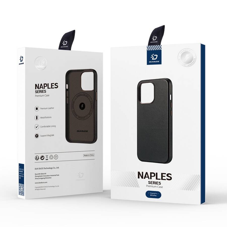 Dux Ducis Naples etui do iPhone 14 Pro skórzany pokrowiec (kompatybilny z MagSafe) ciemnobrązowy
