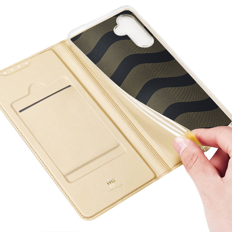 Dux Ducis Skin Pro etui do Samsung Galaxy A34 5G pokrowiec z klapką portfel na kartę podstawka złote