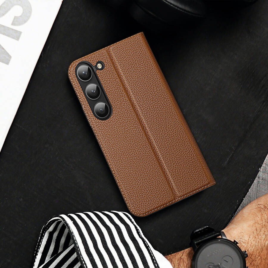 Dux Ducis Skin X2 etui Samsung Galaxy S23+ pokrowiec z klapką portfel podstawka brązowe