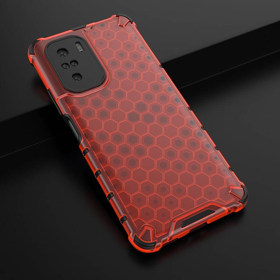 Honeycomb etui pancerny pokrowiec z żelową ramką Xiaomi Redmi K40 Pro+ / K40 Pro / K40 / Poco F3 czerwony