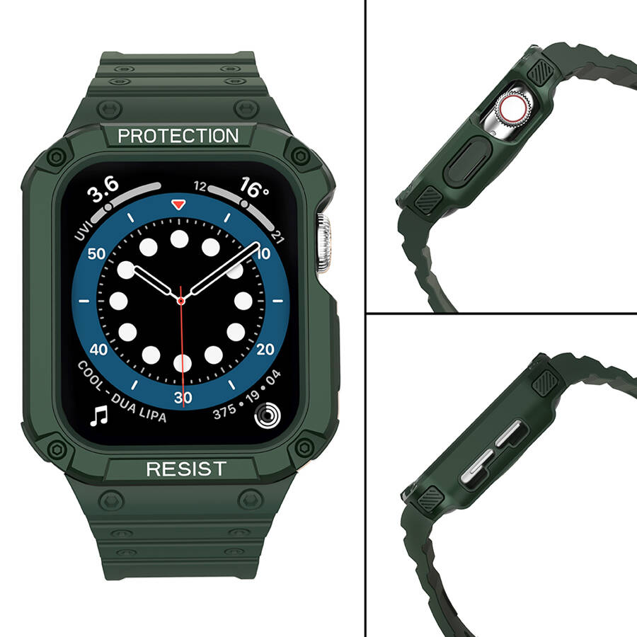 Protect Strap Band opaska z etui do Apple Watch 7 / 6 / 5 / 4 / 3 / 2 / SE (41 / 40 / 38mm) obudowa pancerny pokrowiec na zegarek zielony