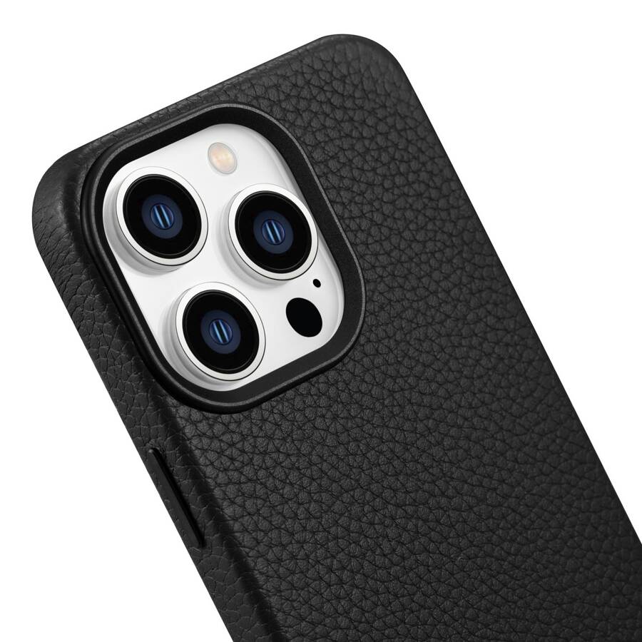 iCarer Litchi Premium Leather Case skórzane etui iPhone 14 Pro magnetyczne z MagSafe czarny (WMI14220710-BK)